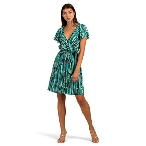 Trina Turk Planetary Abstract-Print Faux-Wrap Dress XS midi lightweight - Picture 2 of 7